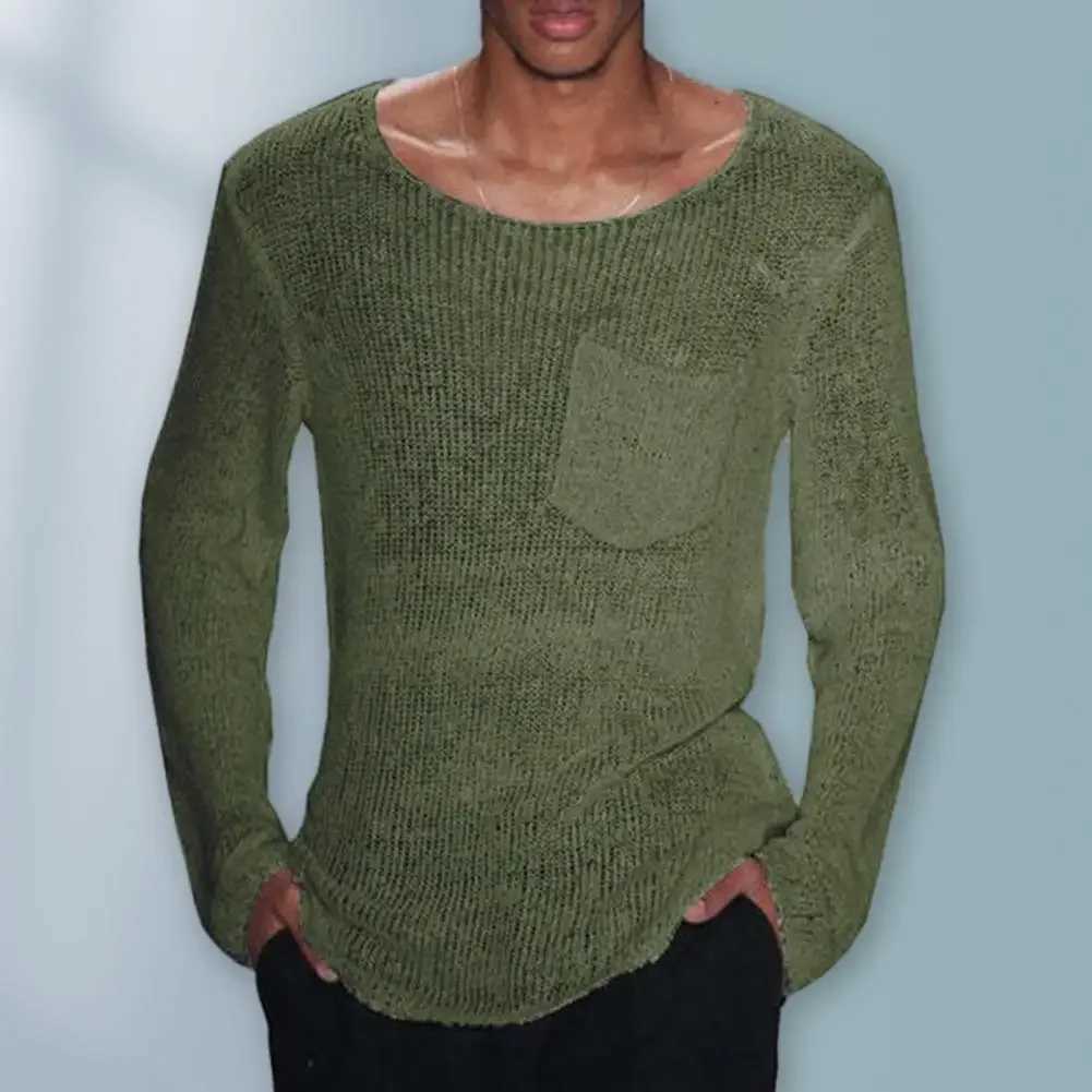 Men's Sweaters Men Sweater Solid Color Sweater Stylish Men's Hollow Out Knitwear Casual Pullover Sweaters with Thin Loose Fit Solid Color