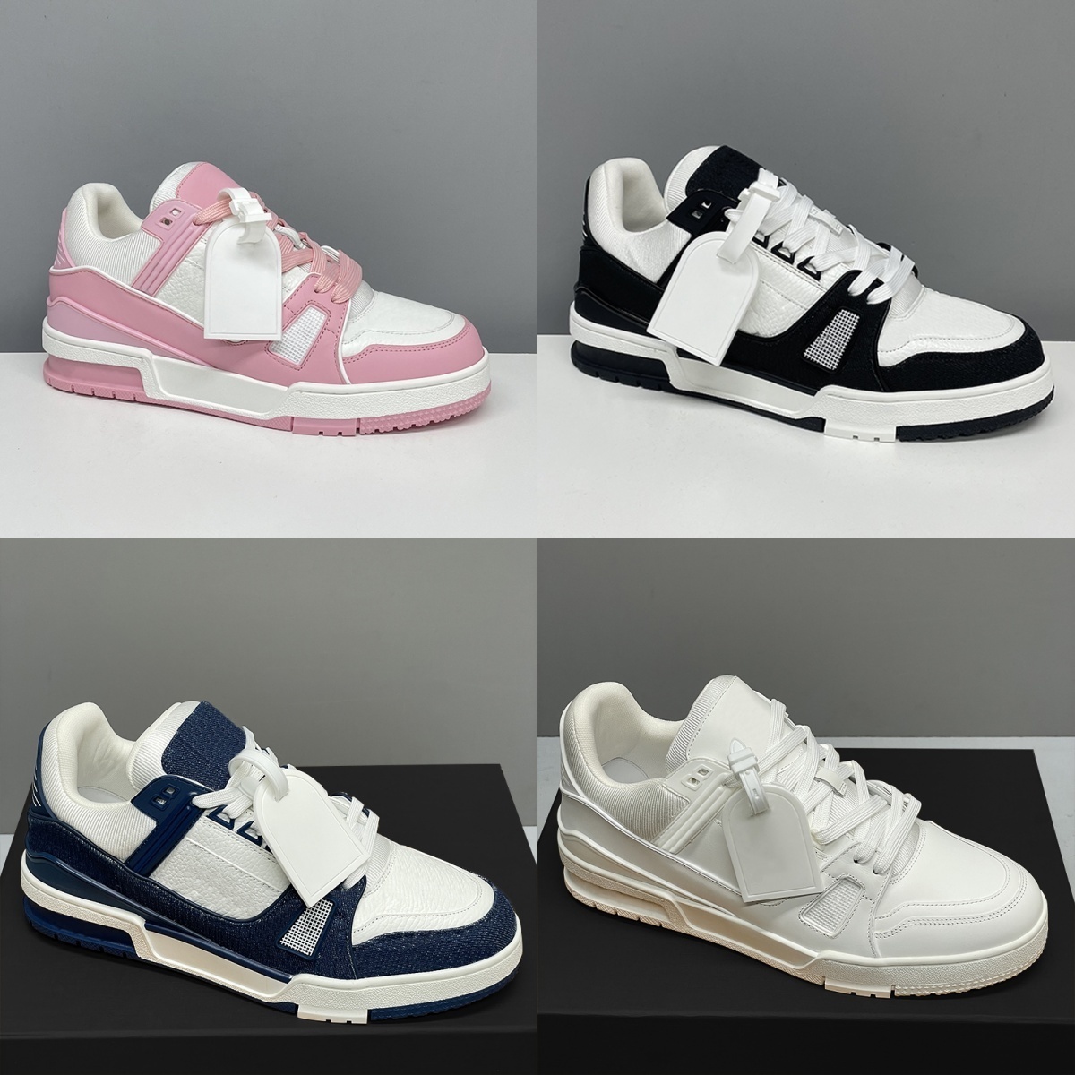 Trainer Sneaker Men Women Designer rose pink Unisex Fashion Platform Skate Shoes Leather Denim Rhinestone Embellished Low Top Sneakers Casual Daily