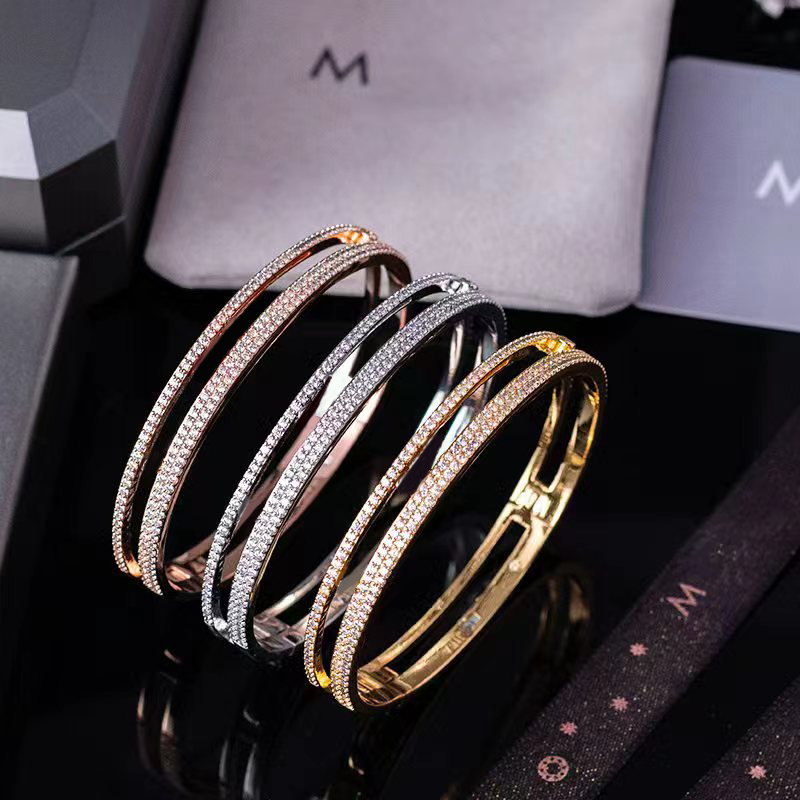 Women's Luxury Jewelry Double-layer Sliding Three Diamonds Bracelet 18k Gold Stainless Steel Men's Bracelet