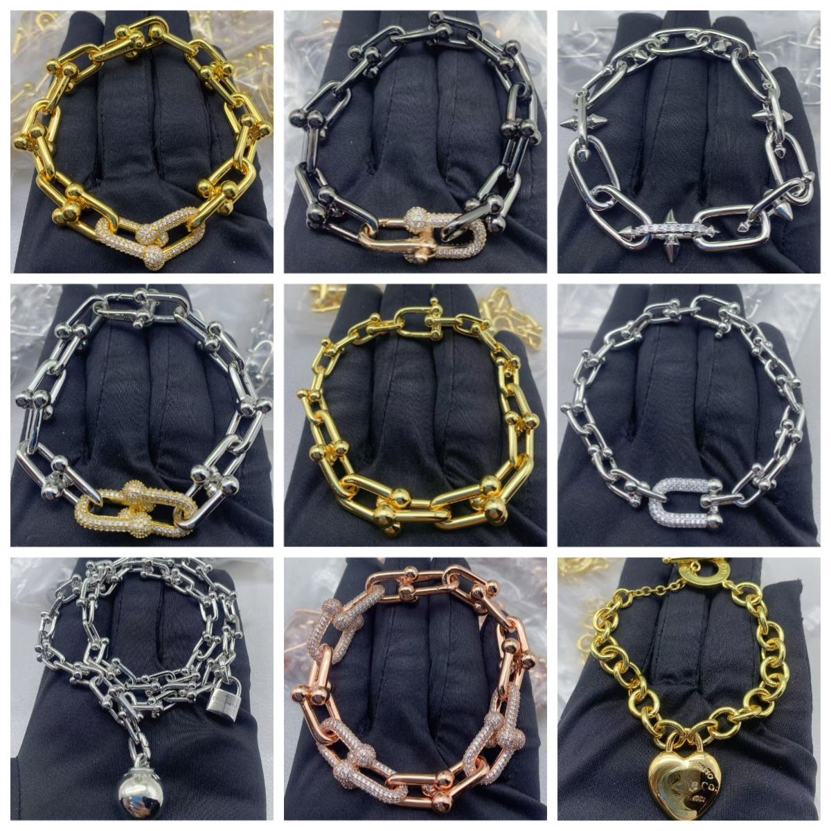 Bracelet de chaîne de trombone de luxe Vintage plaqué or 18 carats Bracelet à maillons pavé de zircone cubique Bracelet de déclaration pour homme