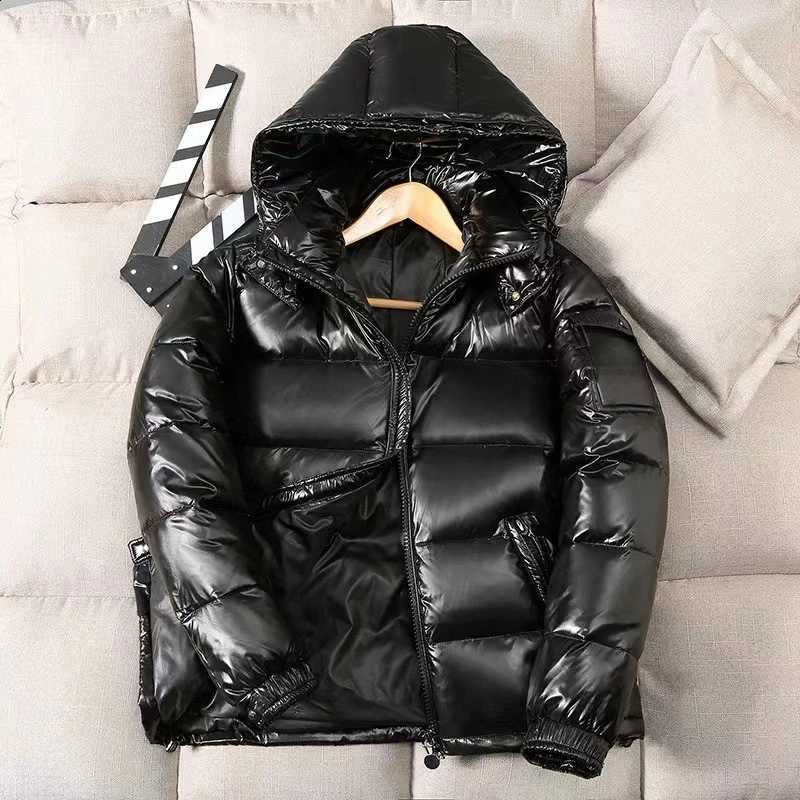 Men's Down Parkas Men Shiny Puffer Jackets New Winter Man Hooded Casual White Duck Down Coats Quality Male Outdoor Windproof Warm Jackets Size
