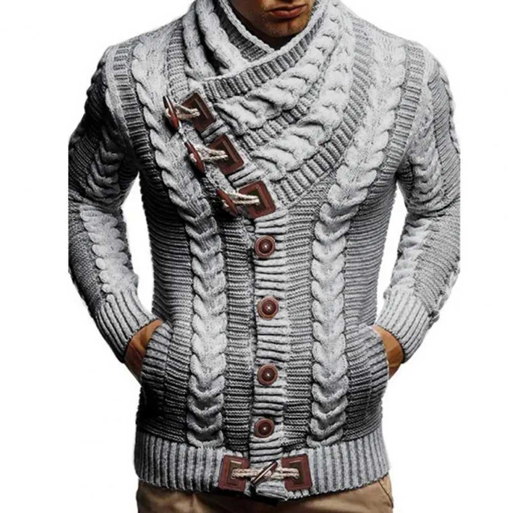 Men's Sweaters Autumn Men Sweater Coat Thermal Long sl1 Male Knitted Jacket Solid Color No Shrinking Men Cardigan Sweater Men's Clothing D