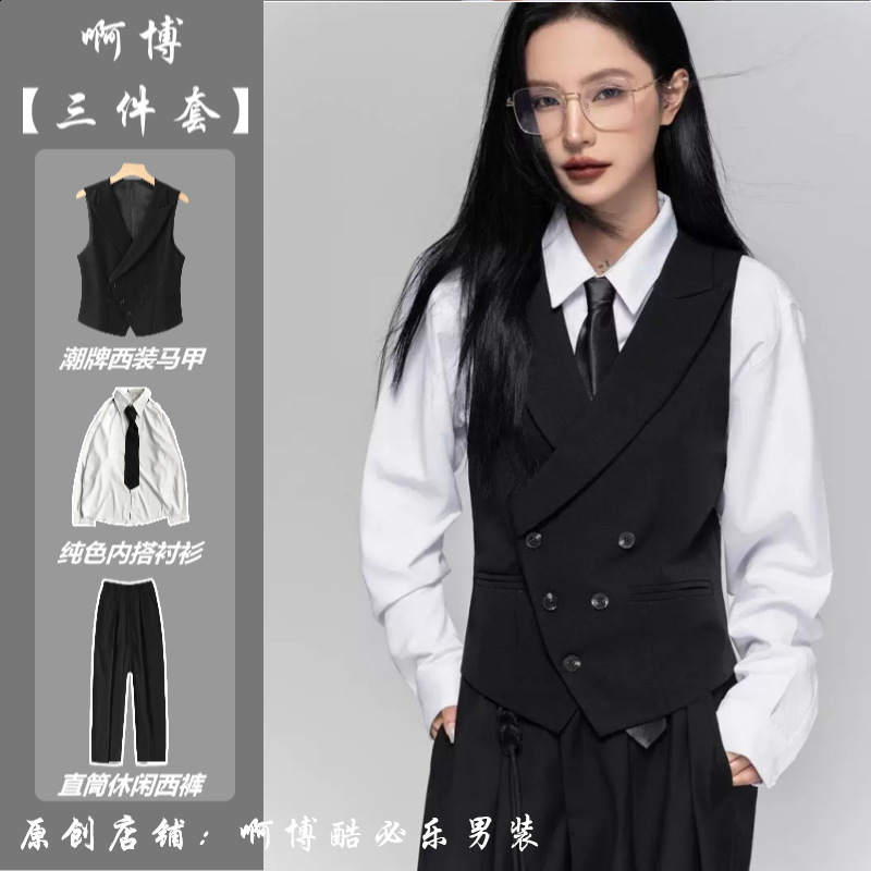 womens casual suits with a lapel collar business vest British style high-end sense gun lapel collar slim fit vest jacket 260728BJ
