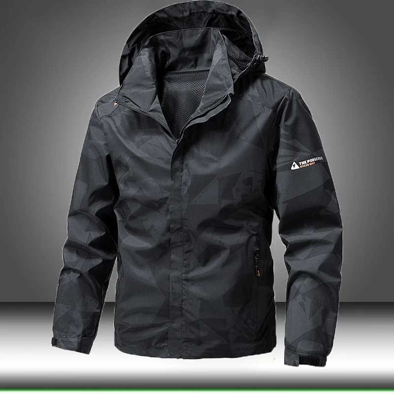 Outdoor Jackets Hoodies Softshell Outdoor Jacket Men Zip Up Hooded Waterproof Jacket Hiking Camping Windbreaker Lightweight Spring Autumn Coats Q261