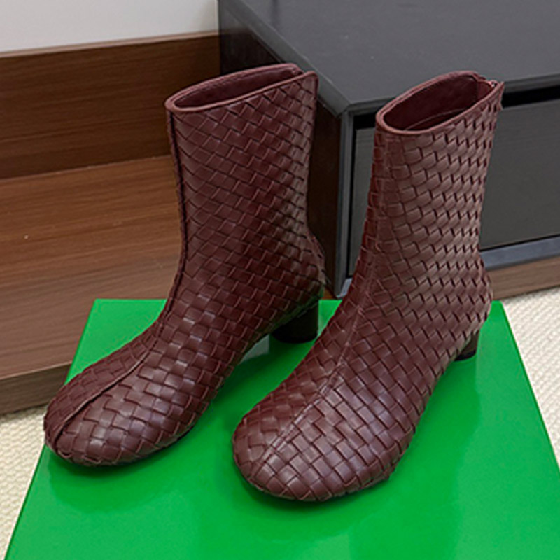 Botines Cereza Para Mujer Cuero Napa Intrecciato Flexible Suela Antideslizante De Partículas Forro De Cuero De Alta Calidad Botines Tejidos Para Muj