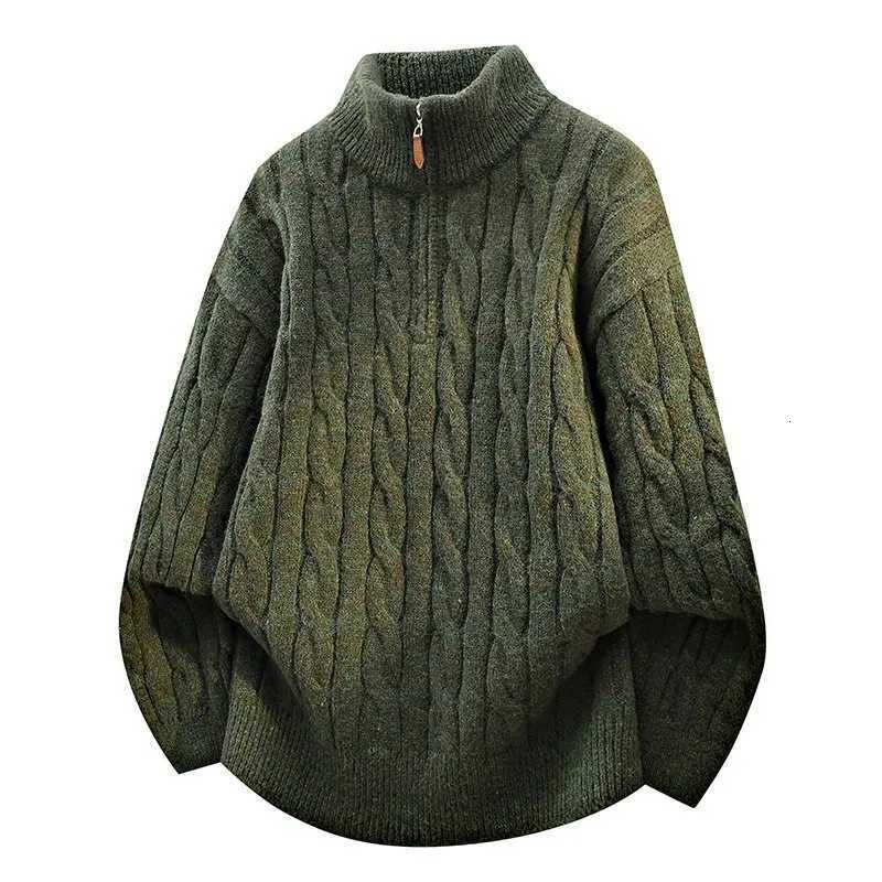 Men's Sweaters Warm Knitted Pullovers Men Winter Stand Collar Half Zipper Fashion Knit Sweater Mens Loose Casual Thick Pullover D261009