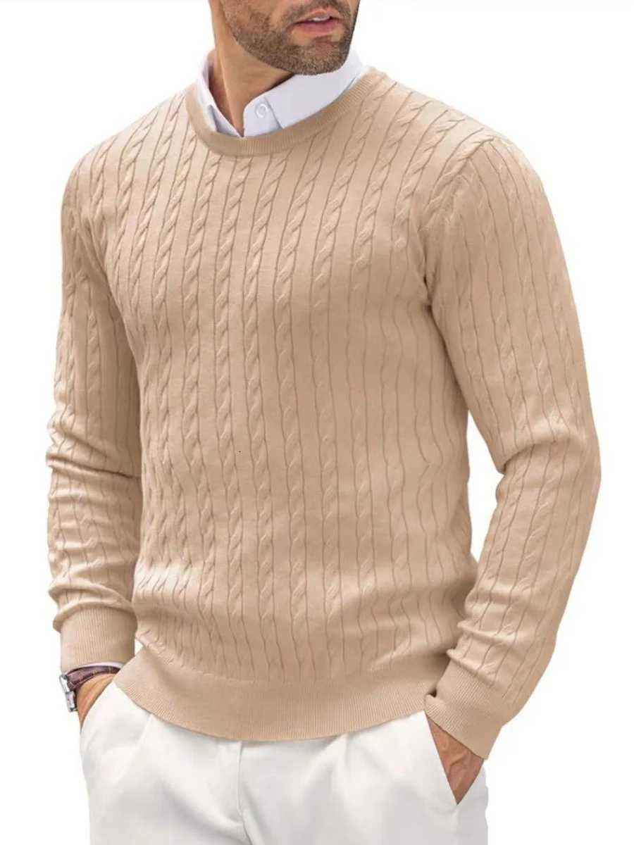 Men's Sweaters Men's Autumn/Winter New Arrival Round-Neck Knit Sweater Slim Fit Long sl1 Twisted Flower Solid Color Simple Knit T-Shirt D2