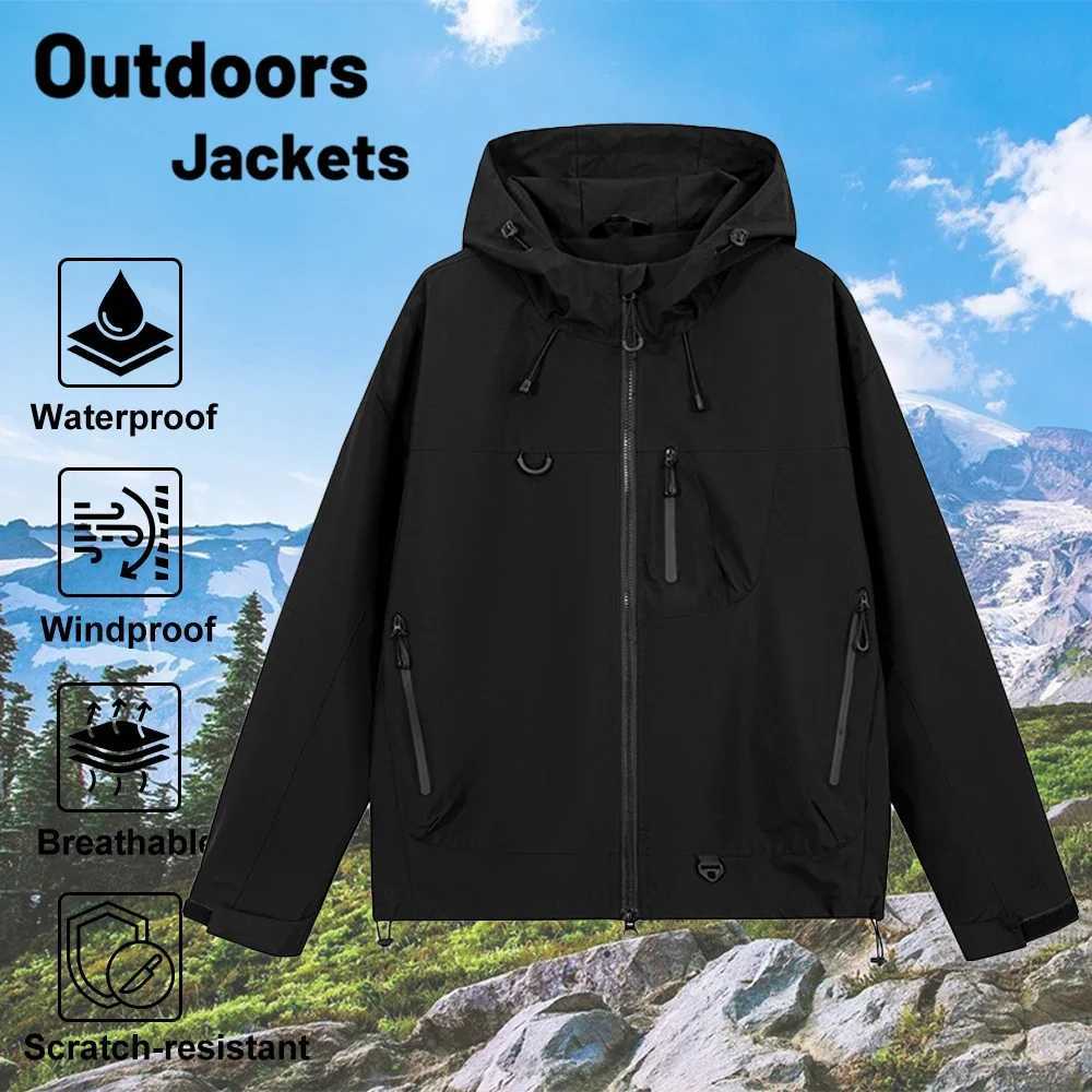 Outdoor Jackets Hoodies Waterproof Windbreaker Hiking Jackets Women Man Camping Windproof Single-Layer Hooded Jacket Unisex Outdoor Sports Trekking