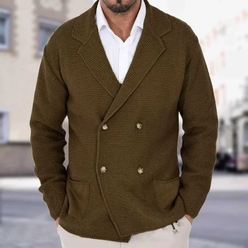 Men's Sweaters 2026 Men's Vintage Double Breasted Sweater Coats Cardigan Knitted Solid Knit Blazer Knitwear Winter Male Long sl1 Jumpers N