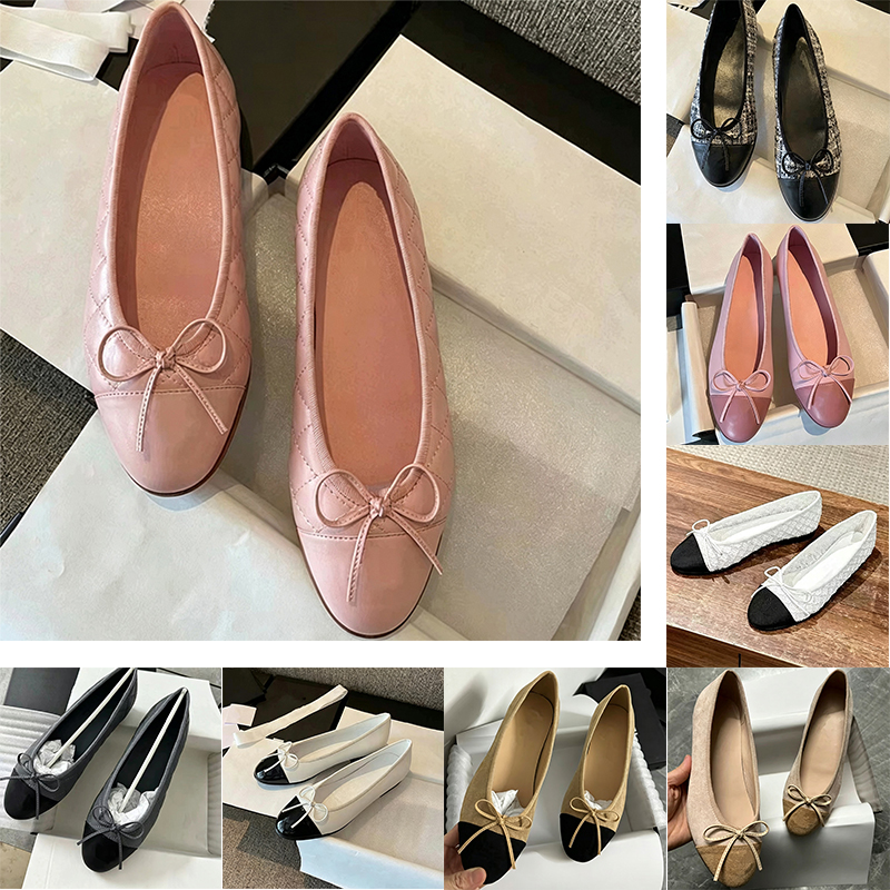 Bowtie Ballet Flats Designer Bow Dress Shoes Womens Quilted Genuine Leather Slip On Ballerina Round Toe Ladies Flat Dress Loafers Shoes Eur 35-40