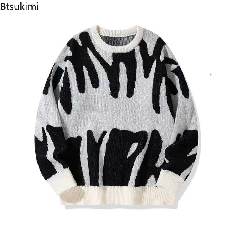 Men's Sweaters New Autumn Winter Men's Korean Loose O-neck Knitted Sweaters Casual Colorblocking Pullovers Man Streetwear Personality Knit