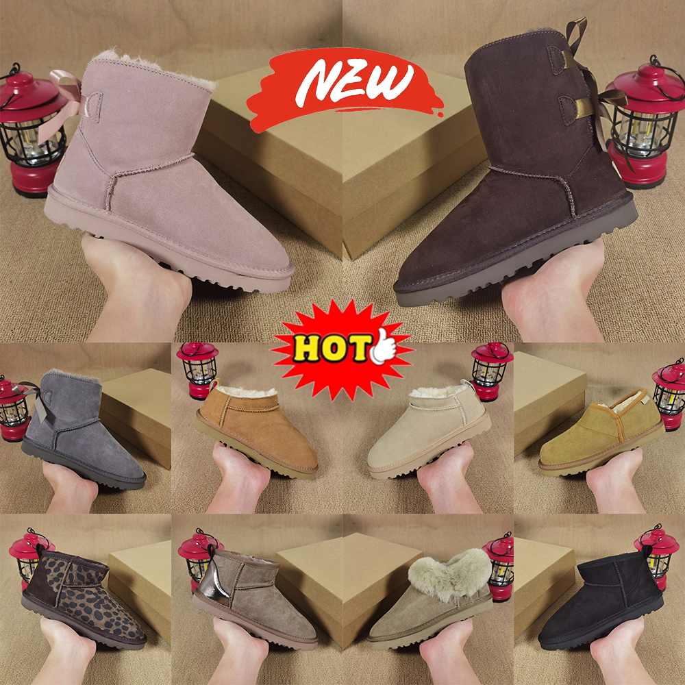 Designer Boots woman luxury boot Tazz Suede Shearling Bow snow botte Classic Ultra Mini Booties winter shoes women tasman Chestnut black slippers bo