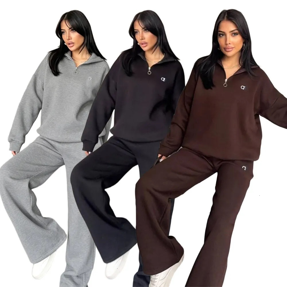 Women Yoga Running Two Piece Set Autumn Winter Tracksuit Stand Collar Sweatshirt Pants Set Fitness Athleisure Comfort Sweatsuit