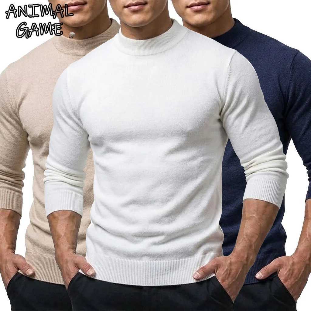 Men's Sweaters Autumn Men's Knit Mock Neck Sweater Long sl1 Casual Pullover Slim Fit Solid Thermal High Neck Jumpers Winter Clothing for M