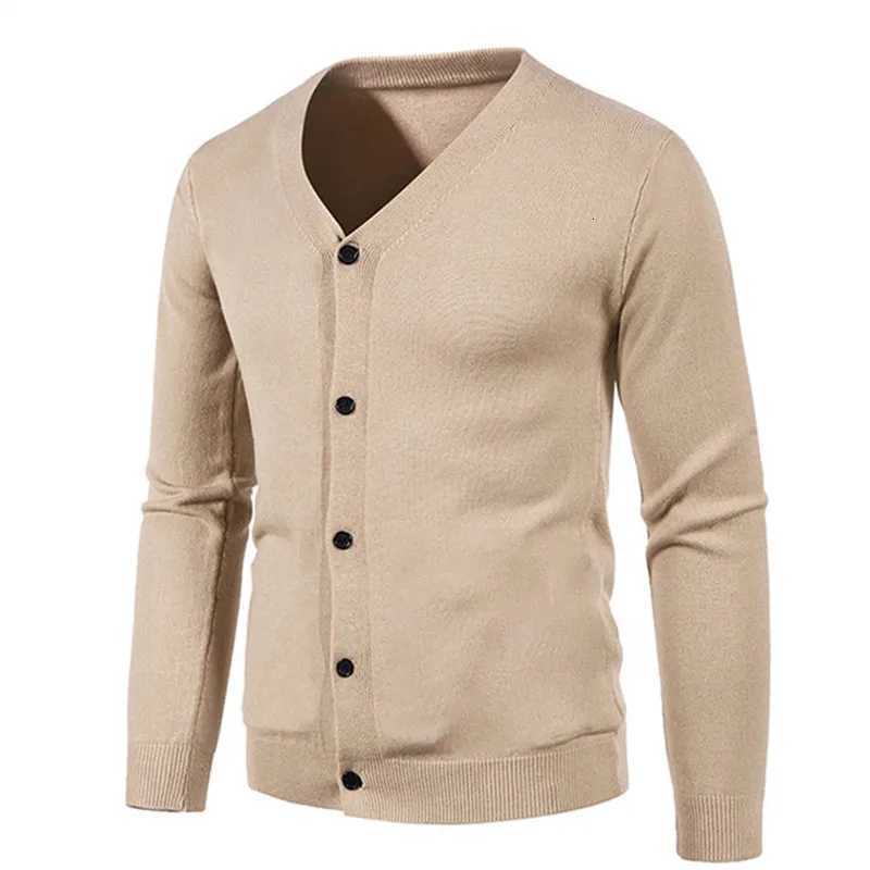 Men's Sweaters New Autumn Men's V Neck Sweatercoat Knitted Slim Fit Solid Color Casual Cardigan Men Long sl1 Knitwear Korean Style Sweater