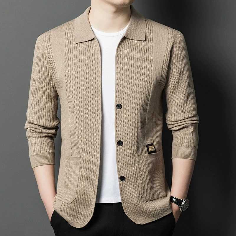 Men's Sweaters High-Quality Men's Knitted Cardigans Solid Color Simple Business Lapel Knitwear Coat Man Autumn New Long sl1s Sweater Jacke