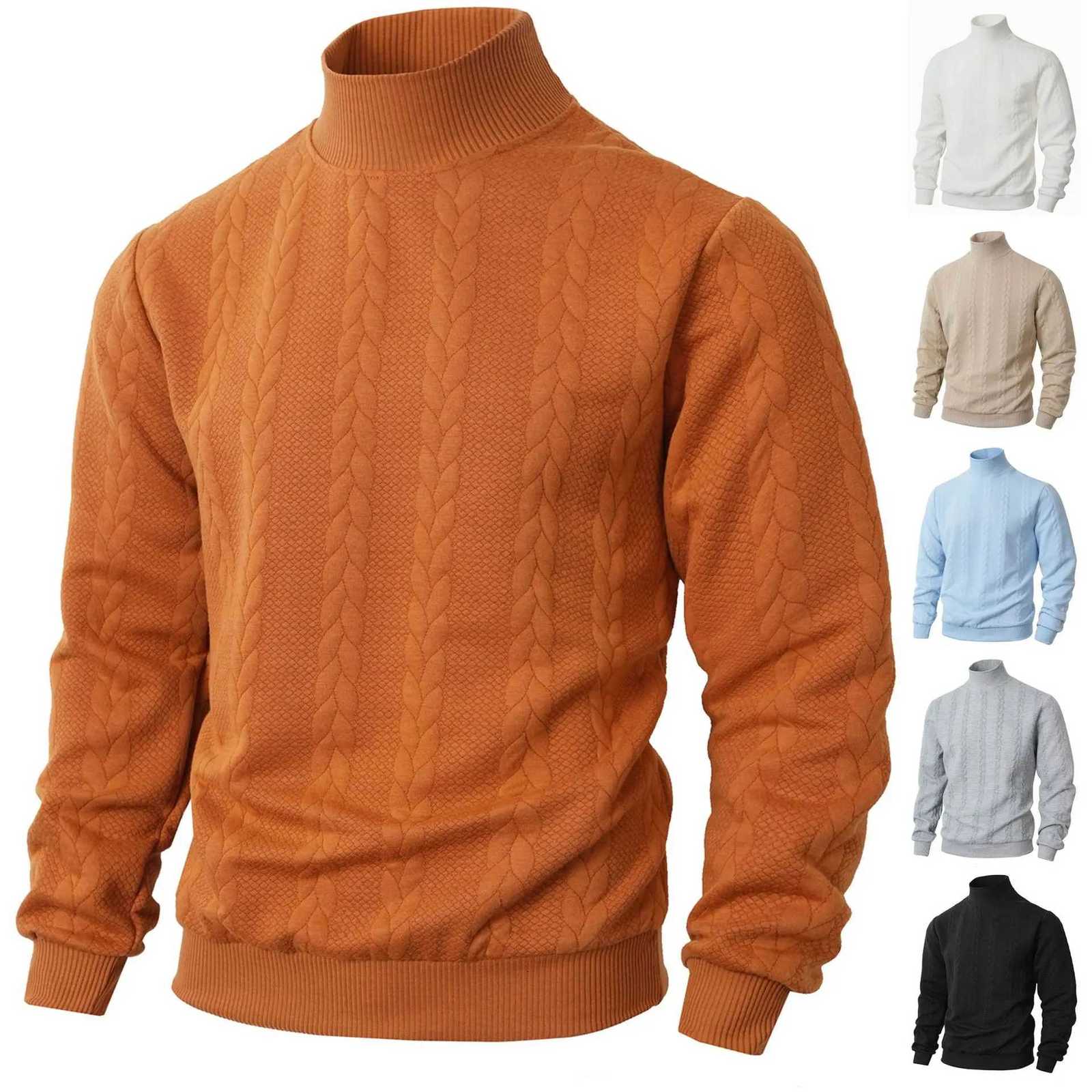 Men's Sweaters Autumn Winter New Fashion Men's Turtleneck Long sl1 Solid Color Casual Trendy Simple Basic Knitted Pullover Sweatshirts Mal