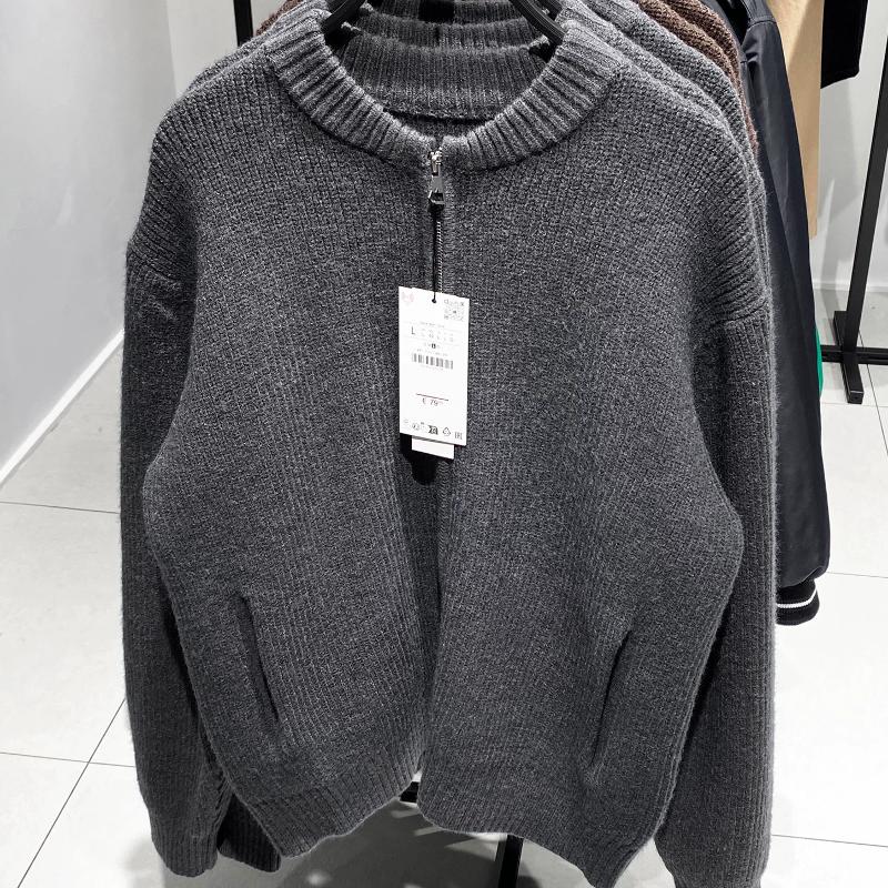 Cardigan en tricot épais d'hiver pour hommes, ample, fermeture éclair, col montant, épaules tombantes, manches longues, pull chaud, veste décontr