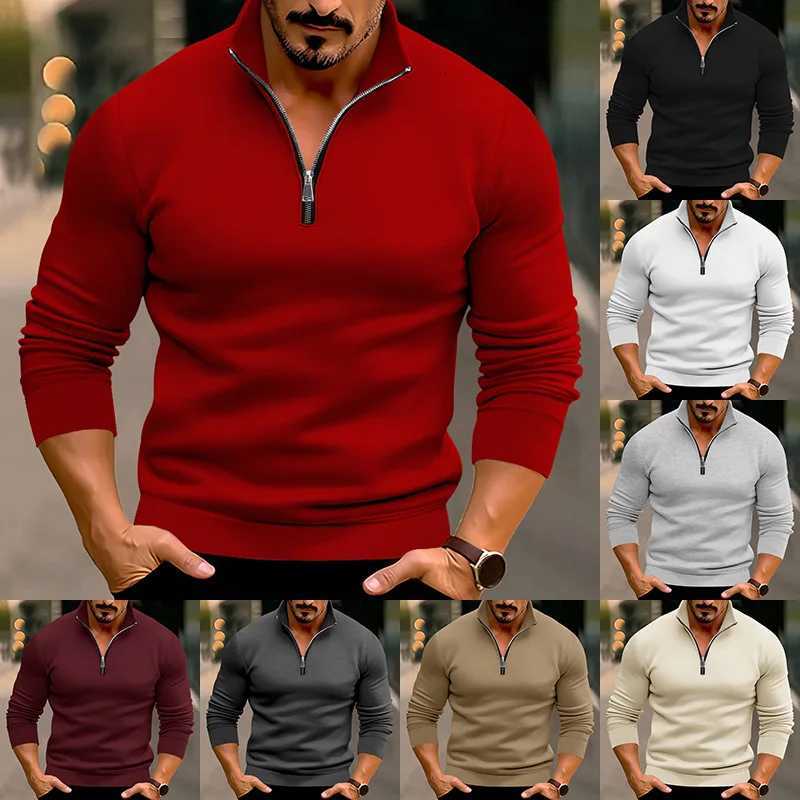 Men's Sweaters 2024 New Fall Winter Men Sweater Casual Solid Color Long sl1 Zipped Stand Collar Top Warm Men's Clothing Promotion D261009