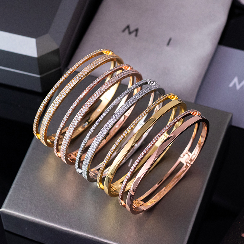 Women Designer Bracelet Double layered Sliding Three Diamond Bracelet 18k Gold High quality Box Couple's Jewelry