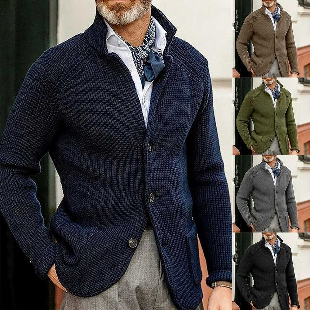 Men's Sweaters and fashionable men's sweater jacket slim fit suit stand up collar knitted sweater autumn and winter new cardigan men'