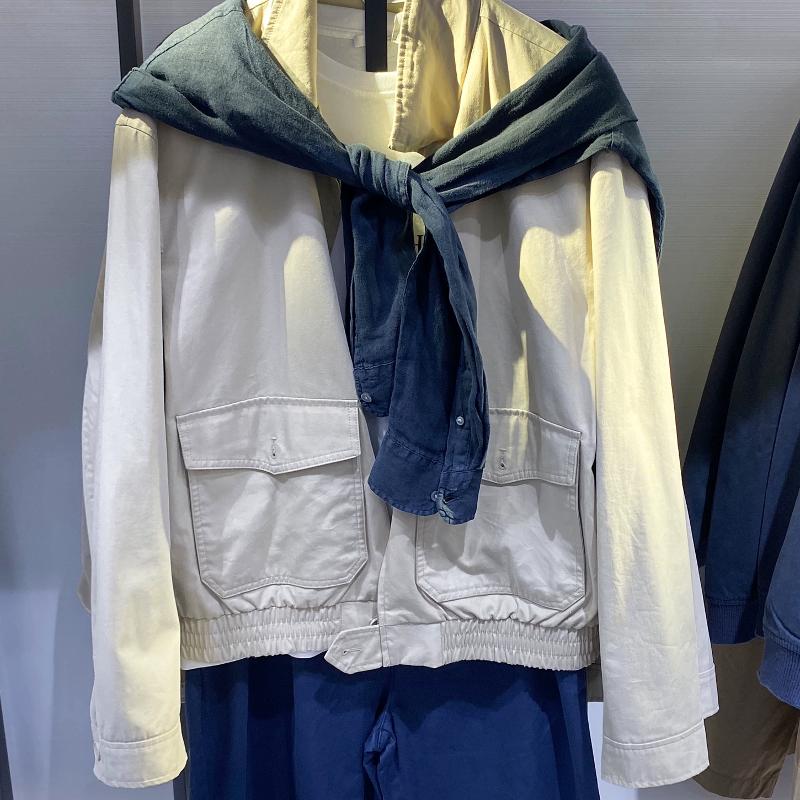 Veste Cargo à col montant pour hommes, manteau de travail court et décontracté en mélange de coton, fermeture éclair, couleur sable solide, vêtem