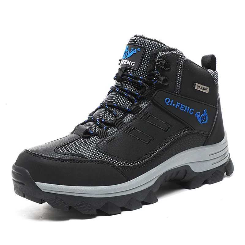Outdoor Shoes Sandals 2025 New Warm Fur Leather Hiking Boots Mens Winter Outdoor Warm Fur Non Slip Black Hunting Boots Rubber Snow Boots Male Trekki