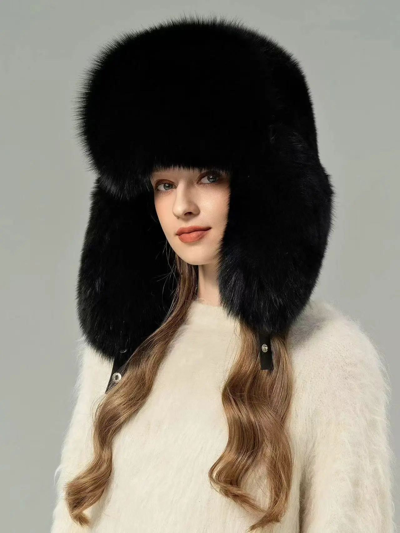 Men's and Women's Winter Fleece-Lined Thick Pilot Hats Unisex Faux Fur Flight Hats Faux Fox Fur Ushanka Hats for Men and Women 261008