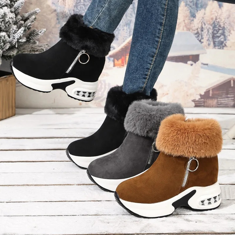 Winter Women's Comfortable Vintage Wedge High Heel Snow Boots 2026 Women Keep Warm Anti Slip Side Zipper Fashion Boot 260917