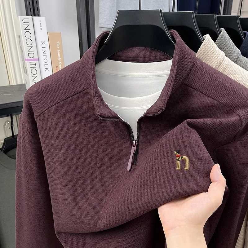 Men's Sweaters brand autumn new zipper semi high neck men's pullover sweater top hot selling velvet warm and fashionable knitted sweater D