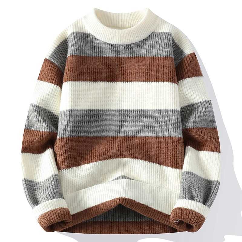 Men's Sweaters Men's Fashion stripe pattern Sweaters Autumn/Winter Loose Knittwear Men sweater youth Thick Warm patchwork pullovers Top D2