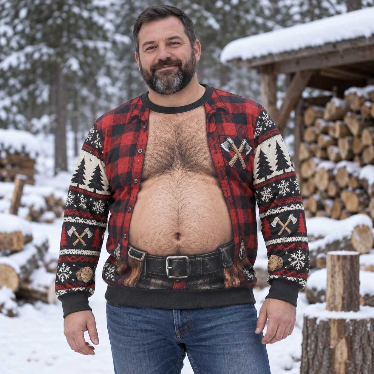 Men's Sweaters Lumberjack Dad Bod Ugly Christmas Sweater Men 3D Print Polyester Crewneck Sweatshirt Funny Winter Holiday Pullover D261009