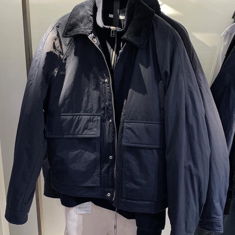 Designer Men's Quilted Padded Jacket Lapel Collar Workwear Loose Fit Casual Autumn Winter Coat Solid Color Zip Up Outerwear