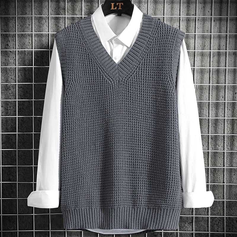 Men's Sweaters New Mens V-Neck Sweater ve1 Autumn Winter sl1less Chunky Sweater Knit ve1 Korean Fashion Casual Unisex Pullover Streetwear D2610