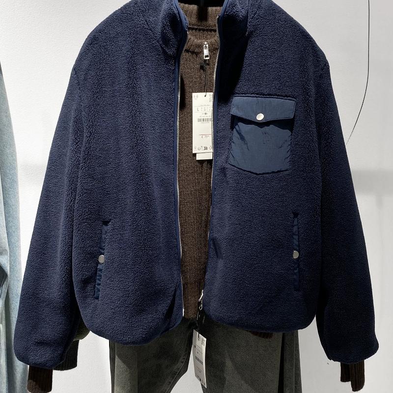 Hommes fausse fourrure doublé polaire col montant veste zippée coupe ample épais chaud hiver vêtements d'extérieur décontractés manteau de créate