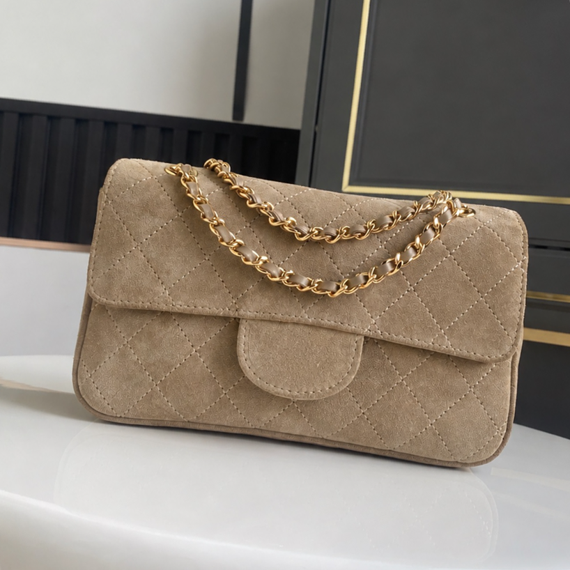 Mini Suede Flap Crossbody Bag Diamond Quilted Leather Chain Strap Compact Refined Shopping Weekend Shoulder Handbag
