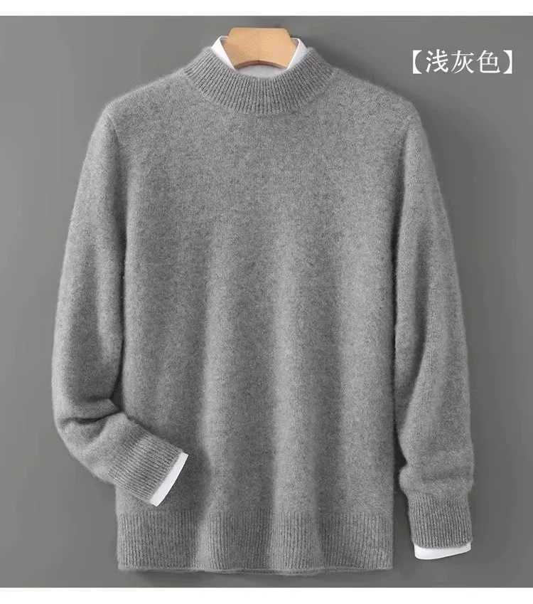 Men's Sweaters Fashion 100% Merino Wool Men's Sweater Mock-Neck Long sl1 Pullover Spring Autumn Winter Basic Jumper Clothing Knitwear Tops