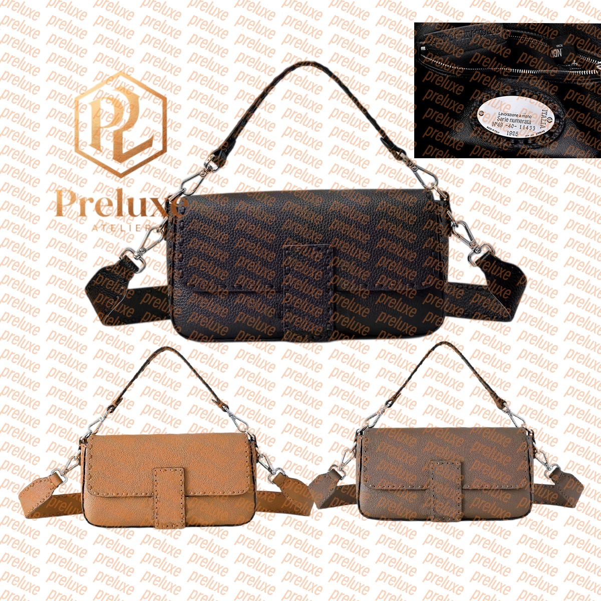 Designer Women Baguette Bags Shoulder Bag Hand Stitched Crossbody Mini Handbag 3 Styles Genuine Leather 2 Sizes Top Handle Fashion Purse