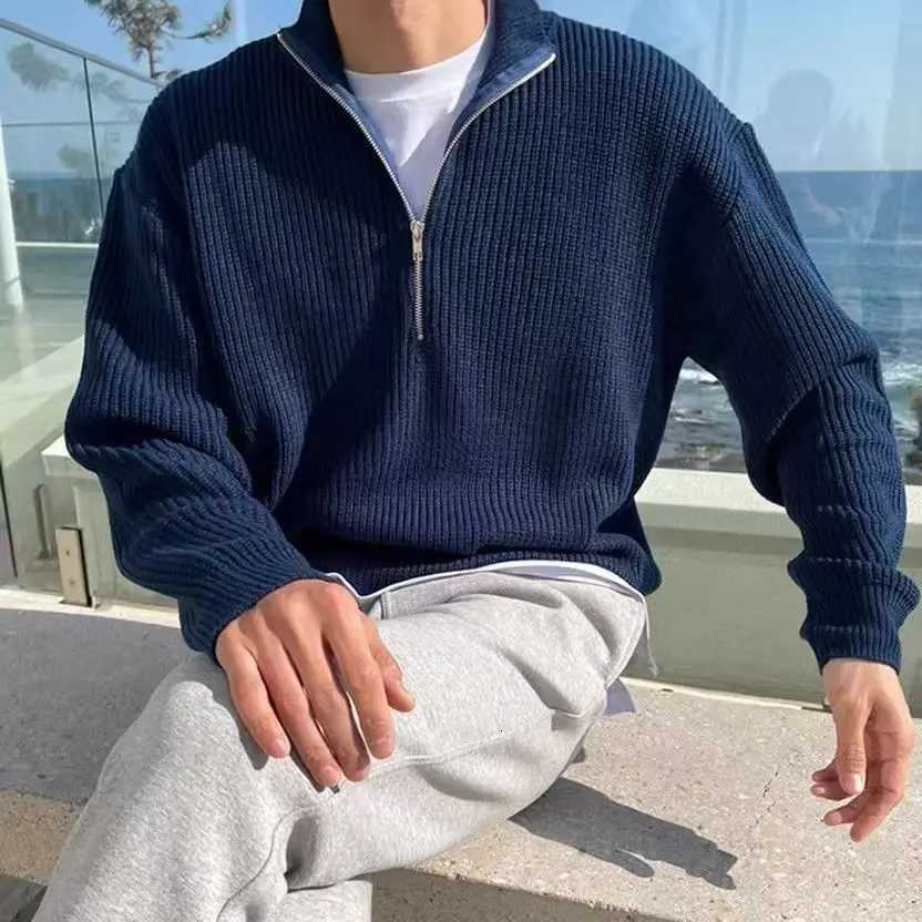 Men's Sweaters Autumn Winter Men's Knitting Jacket Korean-Style New Half Zip Sweater Casual Minimalist Solid Color Outerwear D261009