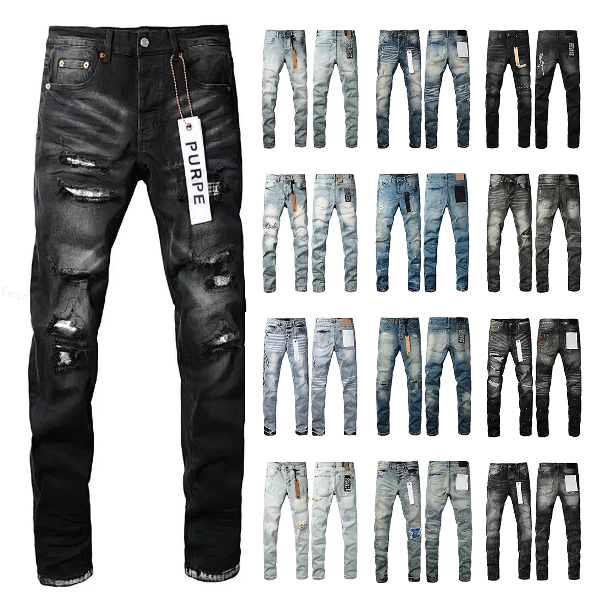 purples Jeans Men Purple Jeans Mens Designer Jeans designer jeans high quality bootcut Skinny Ripped Stacked Denim Pants Hip Hop Streetwear Black Sl