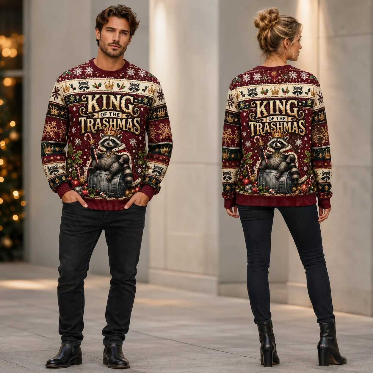 Men's Sweaters King Raccoon Fantasy Ugly Christmas Sweater Vintage Holiday Sweaters Graphic Pullover Xmas Party Winter Wear D261009