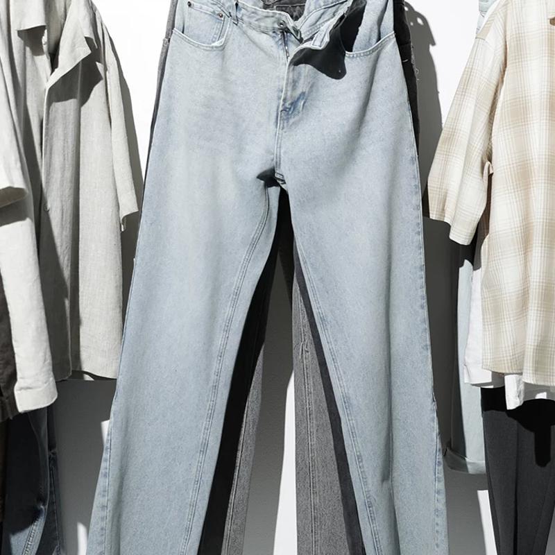 High-Quality Merchandise Men's Washed Cotton Denim Flared Pants Wide Leg Raw Edge Bell Bottom Jeans Casual Slim Fit Mid Waist Trousers Multi Po