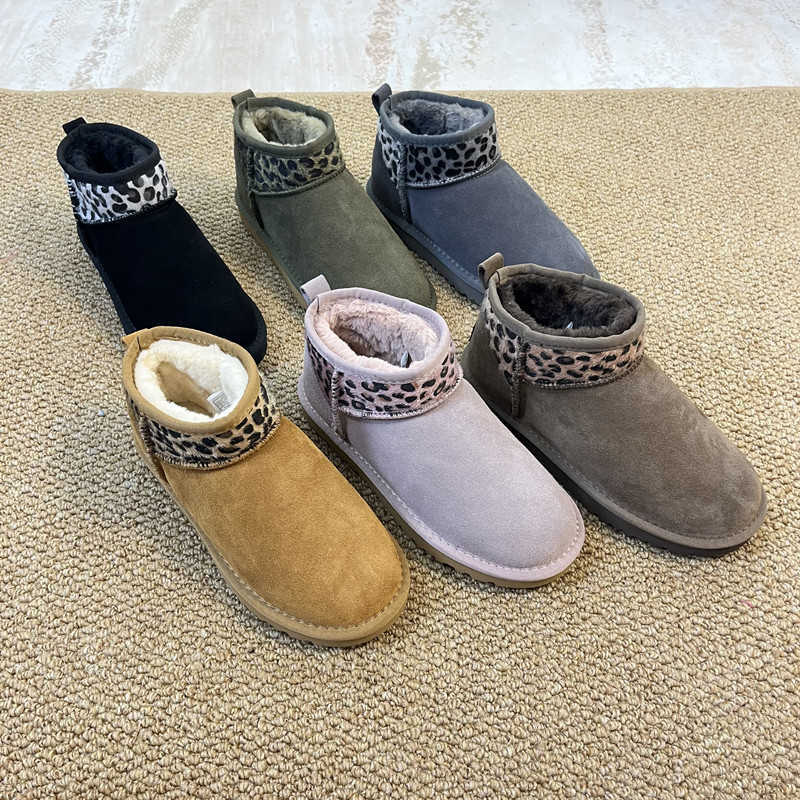 Leopard print mini winter boots same style as the winter collection unisex low-cut genuine leather available in large sizes made of cowhide size 54