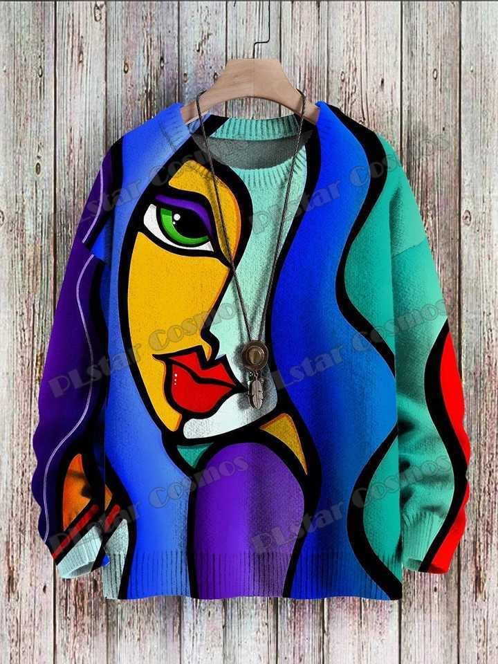 Men's Sweaters Abstract Art Cute Animals Penguin Snowflakes 3D Printed Mens Knitted Pullover Winter Unisex Casual Knit Pullover Sweater ZZM92 D