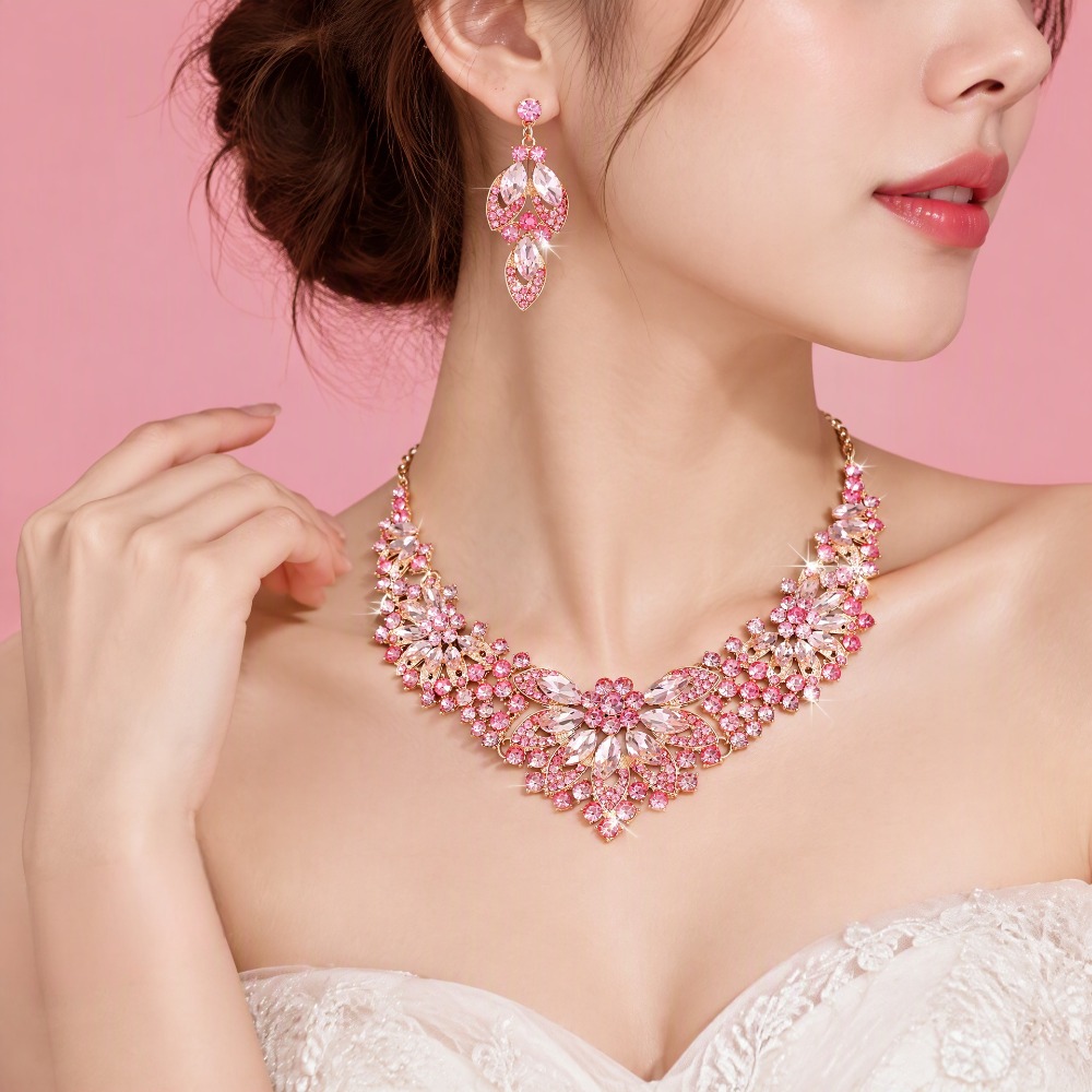 Collier de créateur pour femme, collier de luxe, fleur, ensemble de bijoux en or, collier, boucles d'oreilles, accessoires de mode en cristal, ca