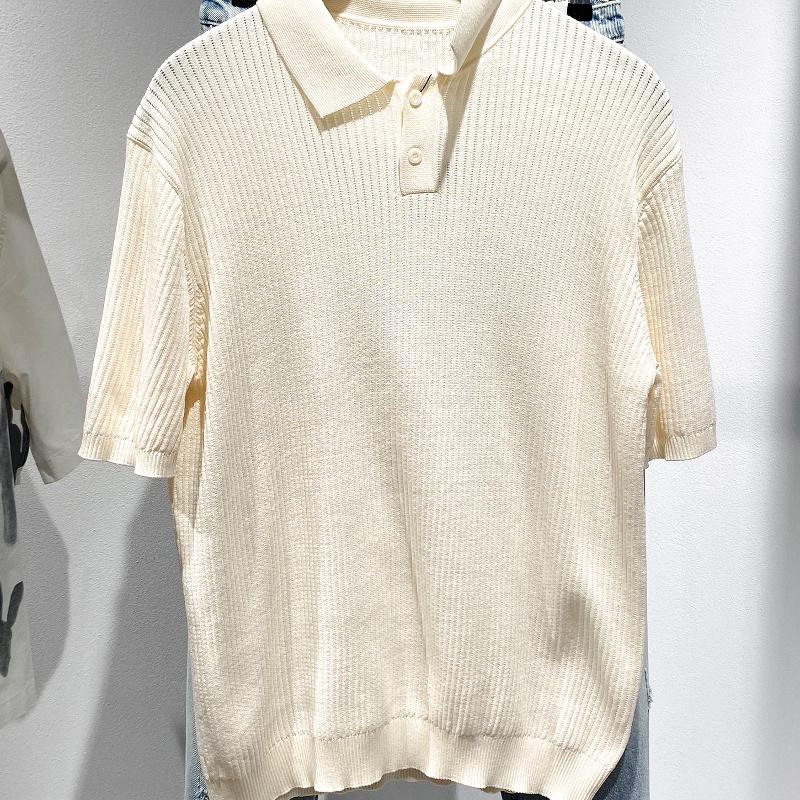 High-quality Men's Summer Knit Polo Shirt, Short Sleeve Lapel Slim-fit Solid Color Ribbed Breathable Casual Business Top