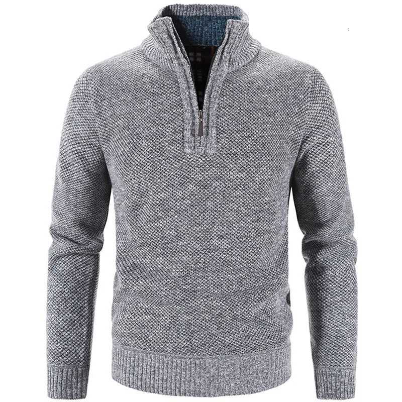 Men's Sweaters Autumn Winter Thick Knitted Sweater Men Pullovers Solid Color Zipper Mock Neck Slim Fit Knit Pullovers Men Causal Sweater Man D2
