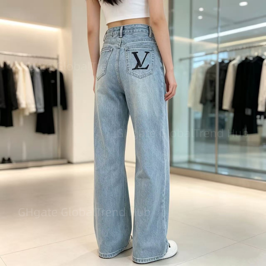 jeans women Jean à jambes larges pour femmes, pantalon en denim taille haute, motif imprimé avec poche arrière, style street hip hop, tenue de va
