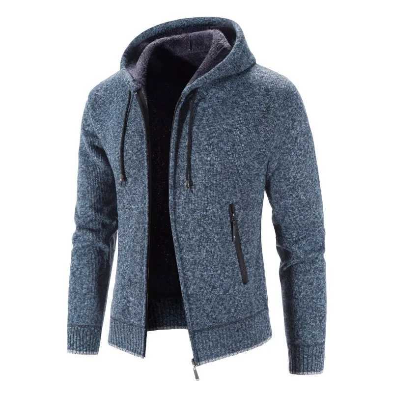 Men's Sweaters Mens Sweater Coat Hooded Cardigan Men Thick Knitted Warm Hooded Cardigan Sweater Jacket Solid Color Zipper Winter Cardigan Men D