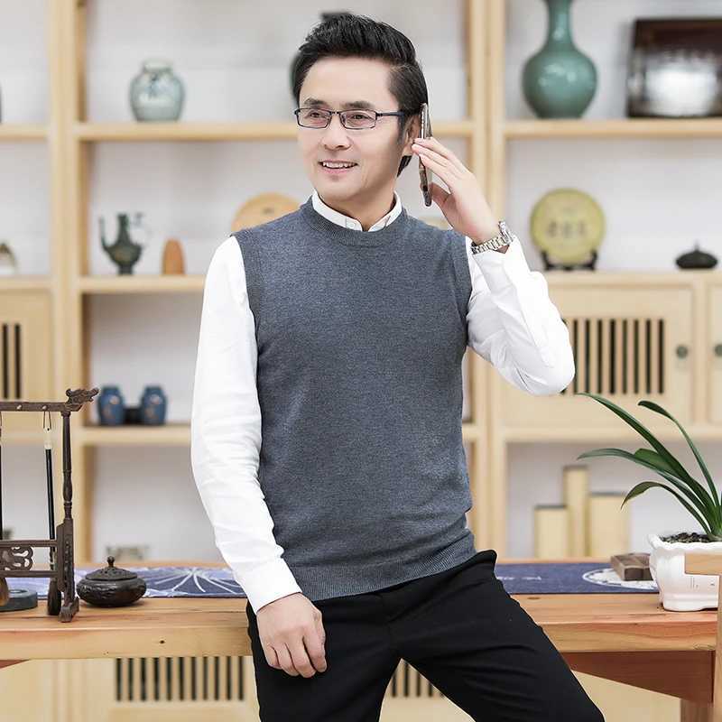 Men's Sweaters Men Cashmere Wool Waistcoat Spring Autumn Crew Neck sl1less Sweater Basic Pullover Clothes Male Wool Knit ve1 D261009